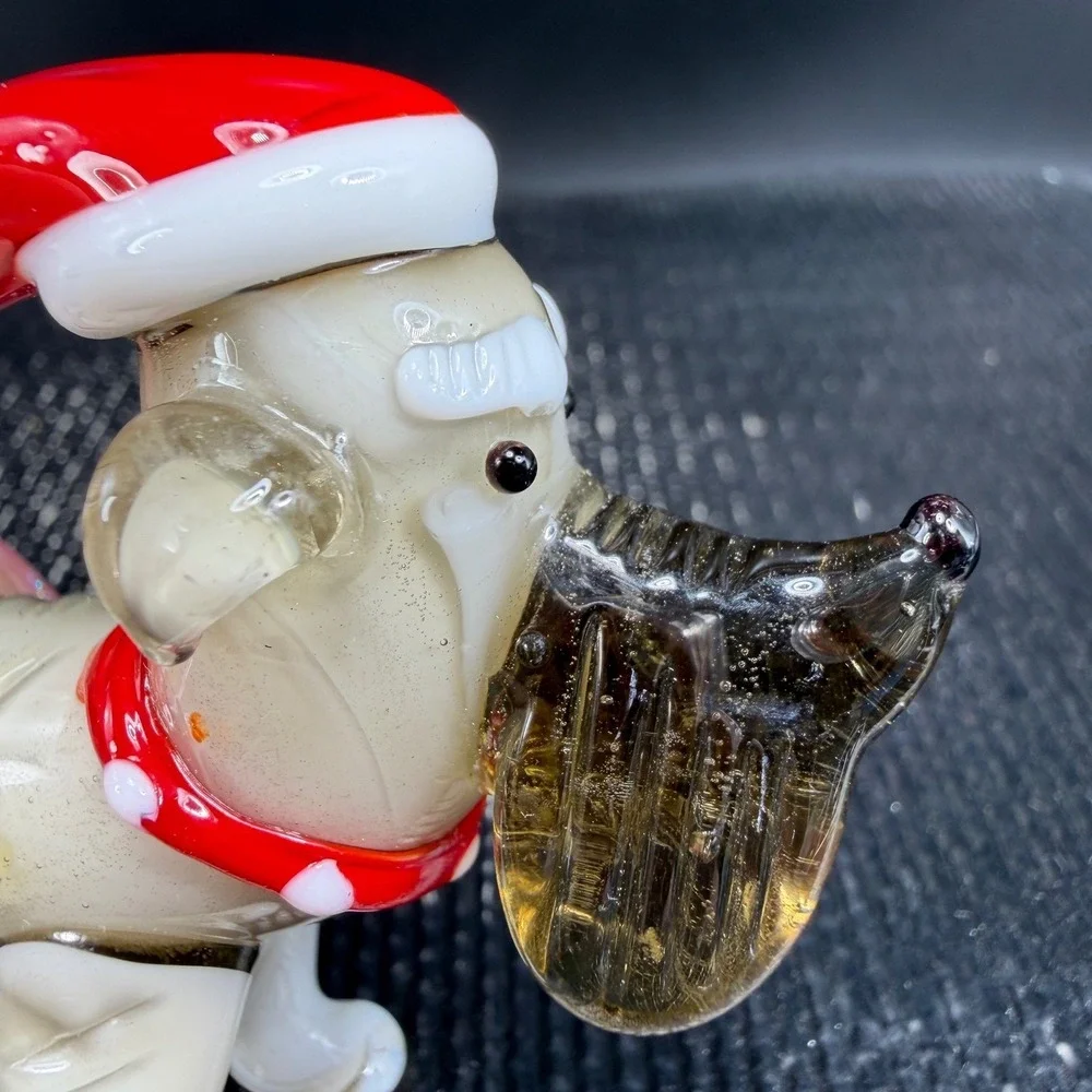 Pier 1 Blown Glass Schnauzer Dog Figurine Santa Hat Christmas‎ Holiday 3 Inch